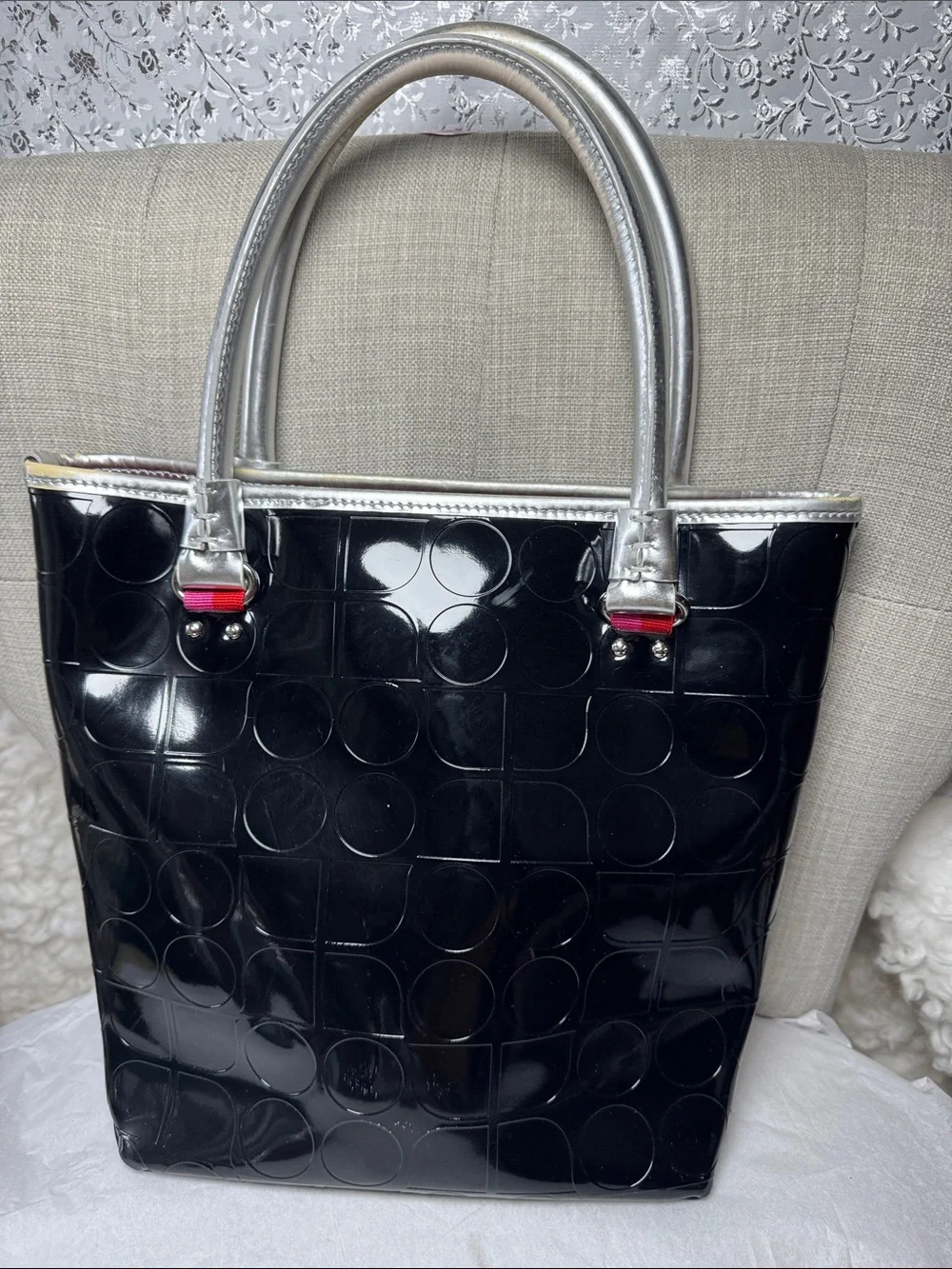 kate spade Black Patent Tote with Silver Handles